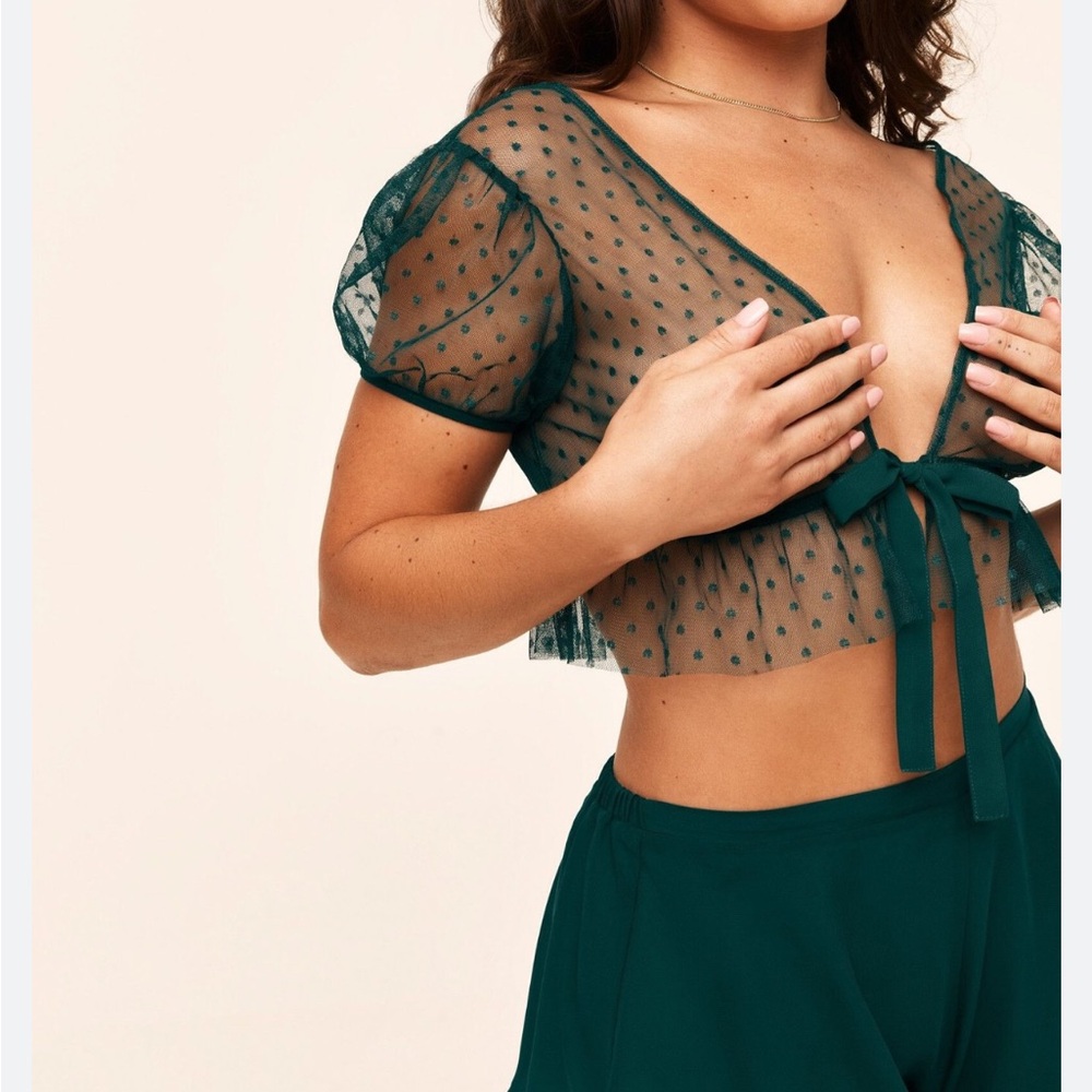 Adore Me mesh tie front dotted cropped top